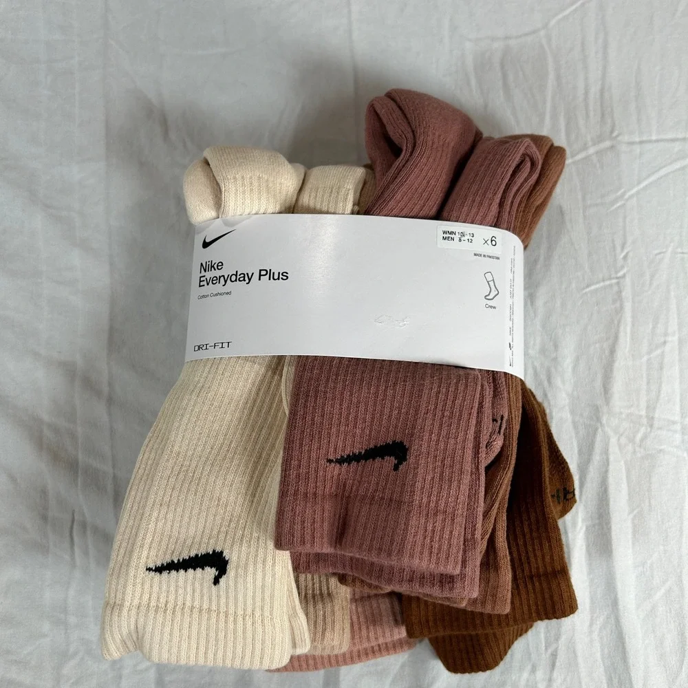 Nike Everyday Plus Cushioned Crew Socks 6 Pair Earth Tones SX6897-904 Mens 8-12